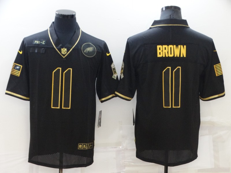 Men's Philadelphia Eagles #11 A. J. Brown Black/Gold Salute To Service Limited Stitched Jersey Men's Philadelphia Eagles #11 A. J. Brown Black/Gold Salute To Service Limited Stitched Jersey